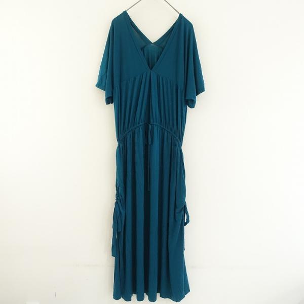 アメリ AMERI *サイドシャーリングカットソーワンピース*グリーンブルー半袖Vネック(33-25...