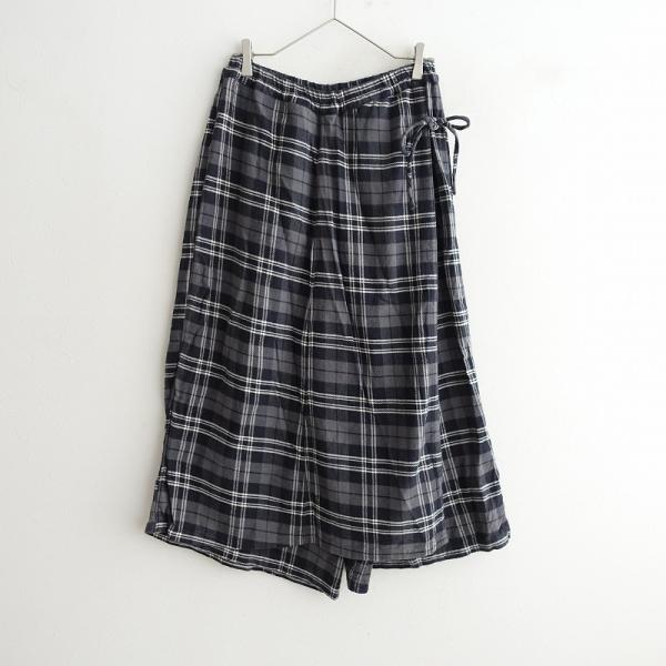 アーメン ARMEN *コットンチェックラップスカート付きイージーワイドパンツ*2ダークグレーブラッ...