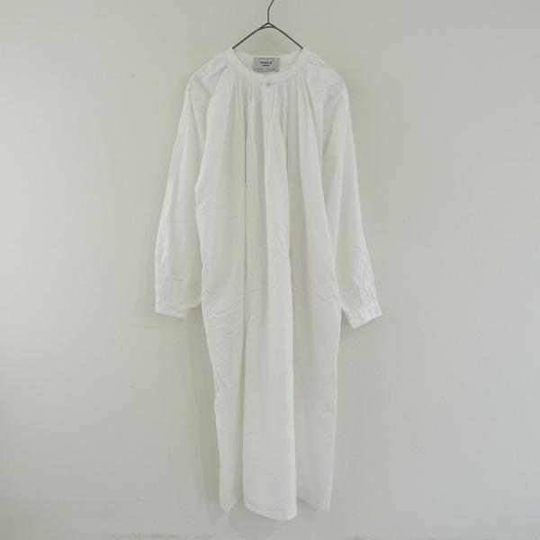 ヤエカライト YAECA WRITE *98108 ギャザーブラウスワイドロング*M長袖ワンピース綿...