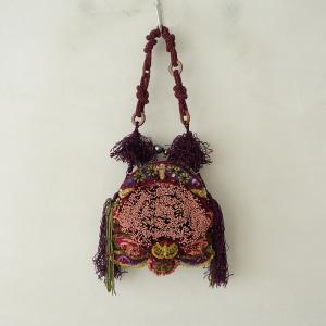 【美品】ジャマンピュエッシュ JAMIN PUECH *ビーズ刺繍がま口バッグ*パープル紫タッセルかばん鞄ハンド(ba85-2308-41)【71I32】｜drop-kaitori