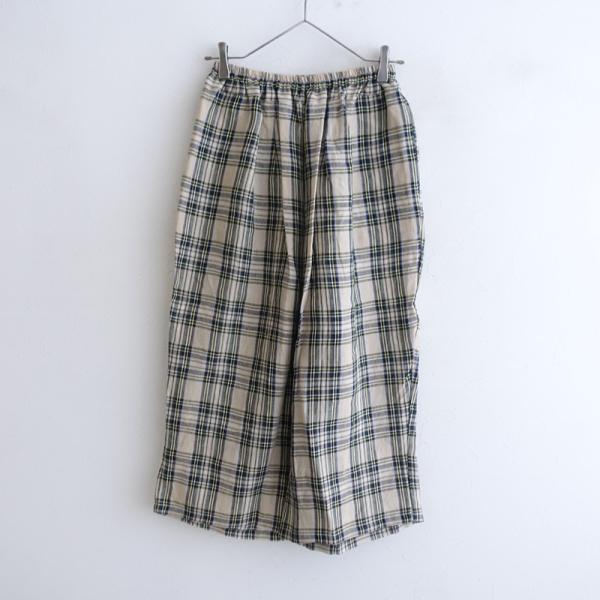 【美品】オールドマンズテーラー R&amp;D.M.Co- *リネンタータンチェックゴムパンツ*麻ベージュ系...