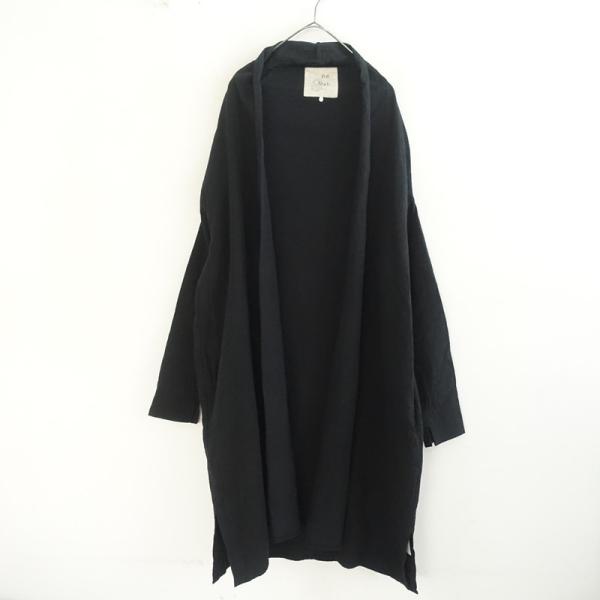 ゼロハチマブ 08 Mab *コットンリネン羽織ロングカーディガン*F黒ブラックローブ無地(jk33...