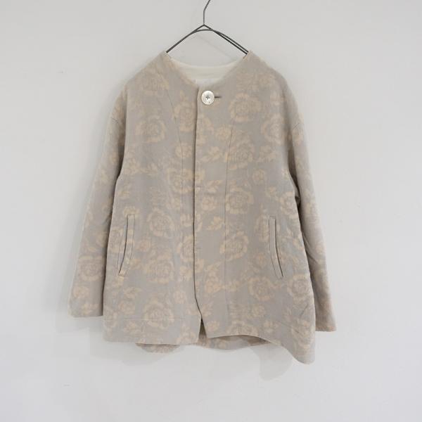 //【定価6.9万】ガサグルー GASA grue *ウール混ノーカラージャケット*F総柄コート毛混...