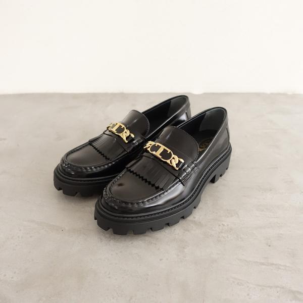 【未使用/定価11.9万】トッズ TOD’S *レザーフリンジローファー 37.5/23.5*黒皮革...