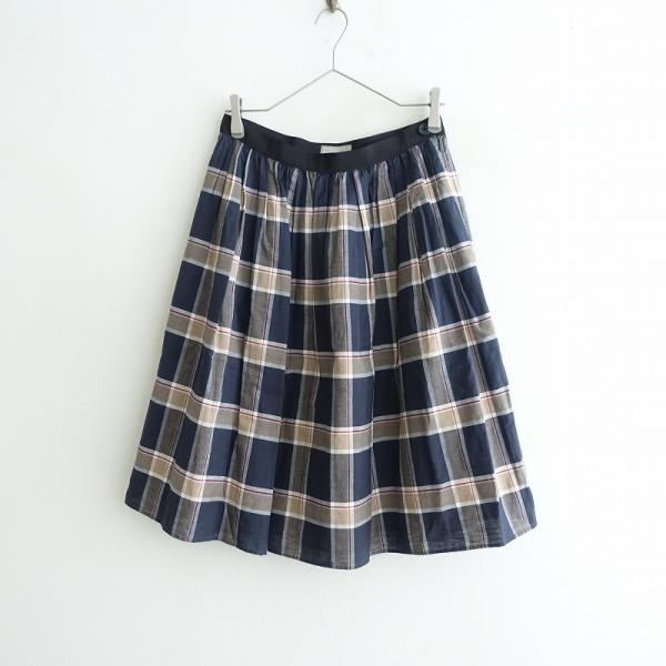 マーガレットハウエル MARGARET HOWELL *チェックコットンリネンタックギャザースカート...
