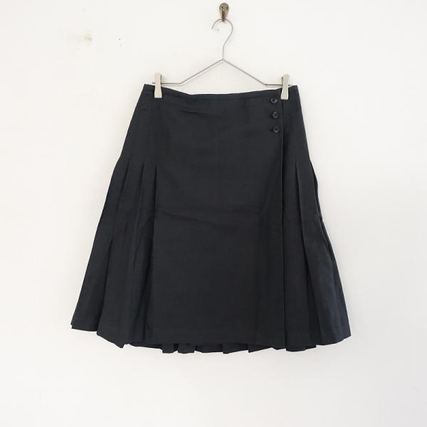 マーガレットハウエル MARGARET HOWELL *コットンリネンプリーツラップスカート*チャコ...