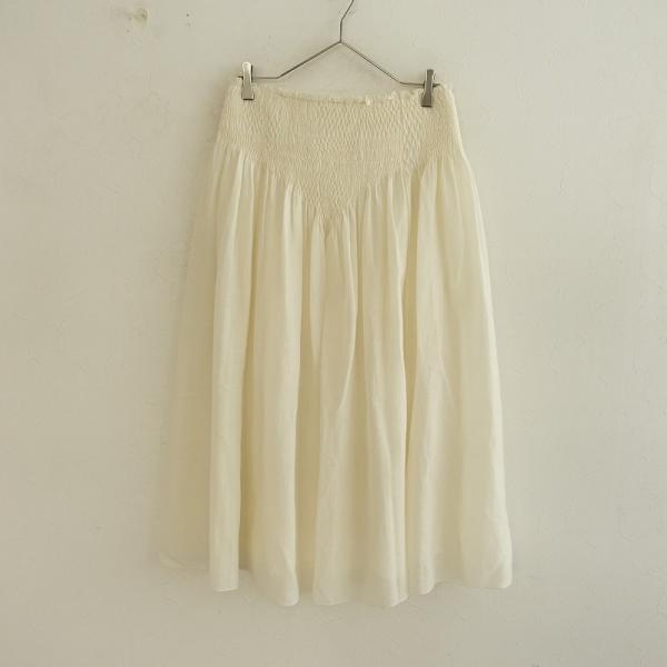 クロエ Chloe *ウールガーゼスモッキング刺繍ロングスカート*オフホワイト毛(sk33-2508...