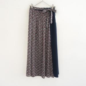 【美品】アーバンリサーチ URBAN RESEARCH *ペイズリーバイカラースカート*Fネイビー巻き風ロングラップ風(sk33-2606-45)【50G62】