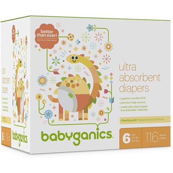 Babyganics ベビーおむつ サイズ6 16kg以上 テープタイプ 116枚入り超吸収 メタス...