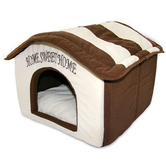 【並行輸入品】ペット用ベッド 小型犬 猫 ハウス型 40.6cm Brown Stripes