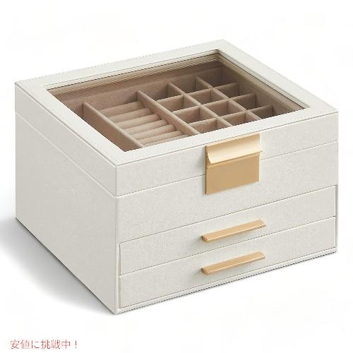 【並行輸入品】ジュエリーボックス 3層 ジュエリーオーガナイザー クラウドホワイトとゴールドカラー ...