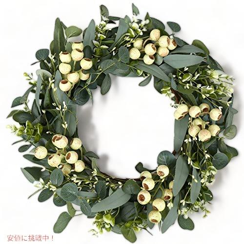 【並行輸入品】Green Eucalyptus Wreath 20inch 玄関用装飾・ユーカリと白...