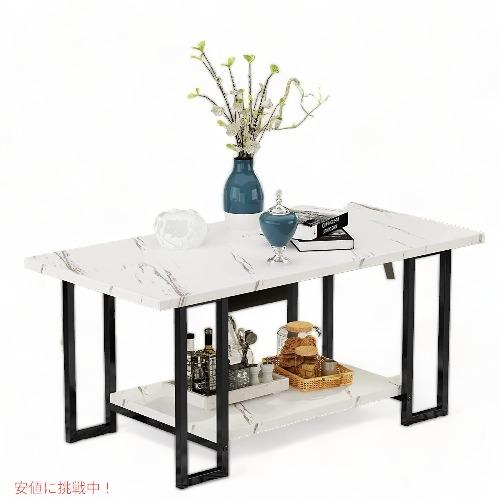 【並行輸入品】AWQM GJ08 大理石コーヒーテーブル、39.3 インチ、ホワイト＆ブラック