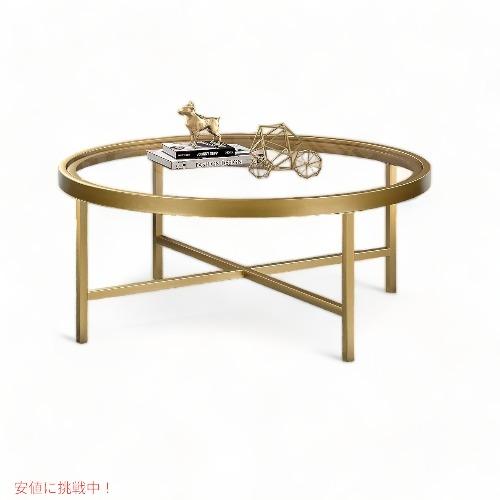 【並行輸入品】Henn&amp;Hart ヘン&amp;ハート ラウンド コーヒーテーブル ガラストップ 真鍮 モダ...