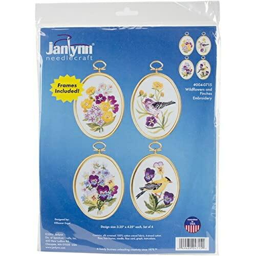Janlynn刺繍キット、4-1/4-インチx3-1/ 4-インチ、ワイルドフラワーとフィンチ