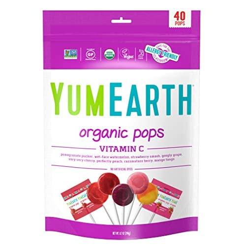 YumEarth オーガニック フルーツ風味のビタミン C ポップス バラエティ パック、40 ロリ...
