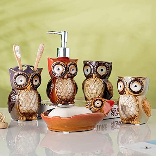 【並行輸入品】YYW セラミック バスルーム アクセサリー 5個セット ペイント フクロウ型 ウォッ...