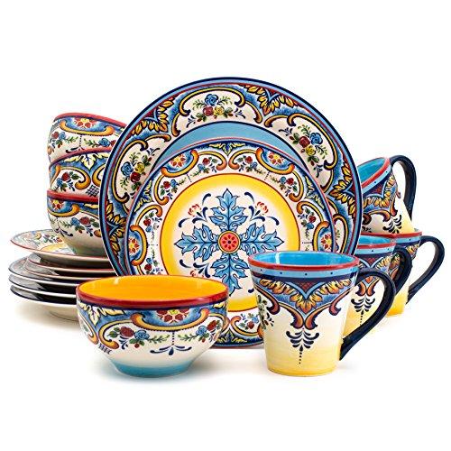 Euro Ceramica Zanzibar Collection 16ピース食器セット花柄 マルチ...