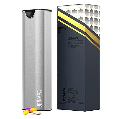 【並行輸入品】ジェイナパ 特大ピルオーガナイザー 7 日分、アルミニウムデイリーピルボックス (シル...