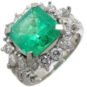 エメラルド　PT900 リング　　#8 2ct コロンビア産エメラルドプラチナリング E2.08ct D:0.65ct