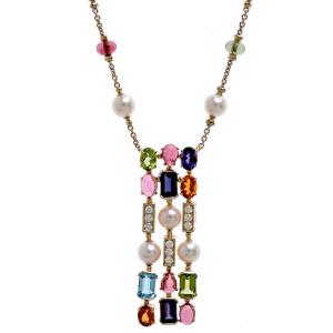 ［銀座店］BVLGARI ブルガリ アレグラ マルチストーン ダイヤモンド パール ネックレス 750イエローゴールド マルチカラー系 DH92403