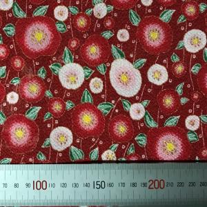 【廃盤セール!!】姫ちりめん 生地 金彩カット 32×34センチ　No.133 (椿)　定形外郵便可