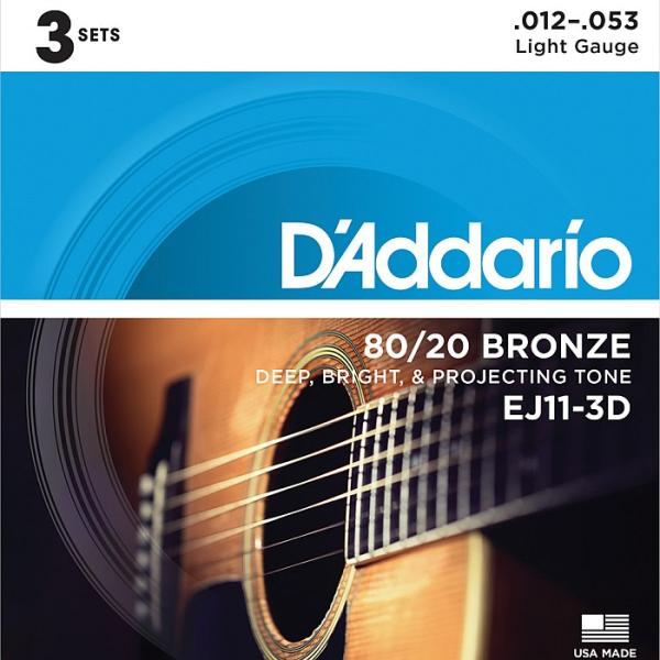 3セットパック D&apos;Addario EJ11-3D Light 012-053 80/20 Bron...