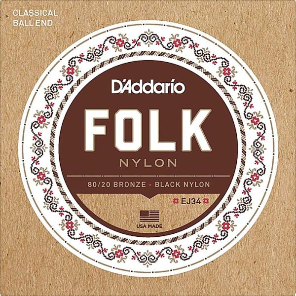 D'Addario EJ34 Folk Nylon 80/20 Bronze Black Nylon...