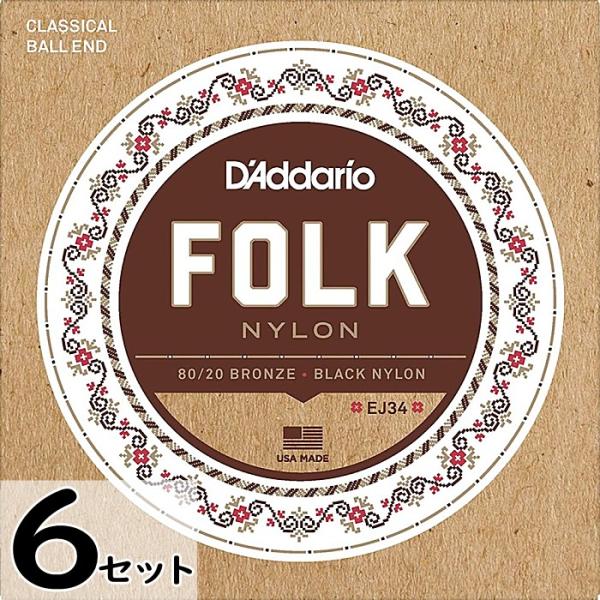 6セット D'Addario EJ34 Folk Nylon 80/20 Bronze Black ...