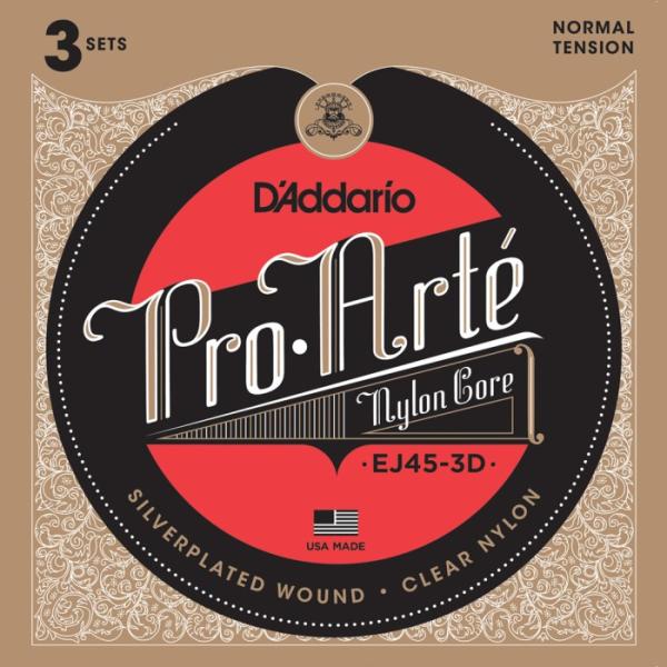 3セットパック D'Addario EJ45-3D Pro Arte Nylon Silver/Cl...