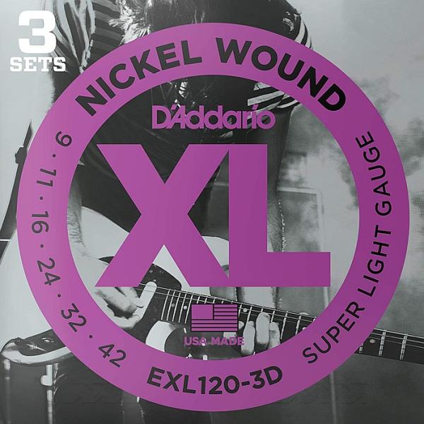 3セットパック D&apos;Addario EXL120-3D Nickel Wound 009-042 ダ...