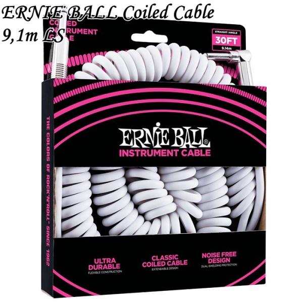 Ernie Ball #6045 Coiled Instrument Cable White 9.1...