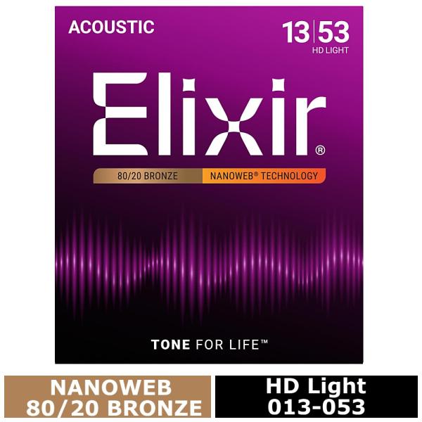 Elixir Nanoweb #11182 HD Light 013-053 80/20 Bronz...