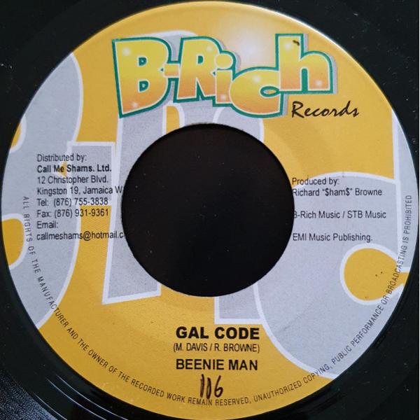 ジャマイカ7" Beenie Man Gal Code NONE B-Rich Records /0...