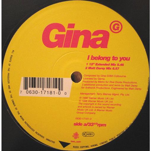 英12" Gina G I Belong To You 0630171810 Eternal /00...