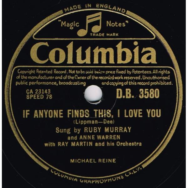 78RPM/SP Ruby Murray, Ray Martin &amp; His  If Anyone ...