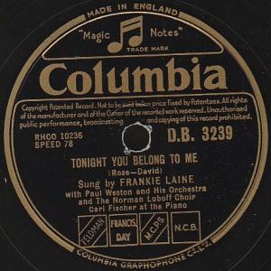 78RPM/SP Frankie Laine, Paul Weston &amp; H Tonight Yo...