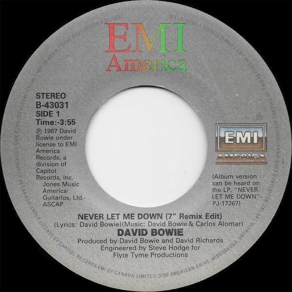 7” David Bowie Never Let Me Down B43031 EMI AMERIC...