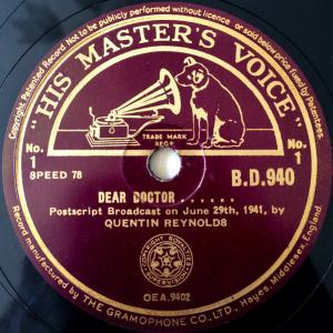 2discs 78RPM/SP Quentin Reynolds Dear Doctor Part1 - Part4 BD94041 HIS MASTERS VOICE /01000