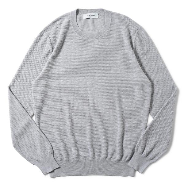 GRANSASSO グランサッソ フレッシュコットン ジャガード ニット クルーネック ロングスリー...