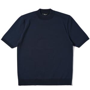 REVENIR リブニール COTTON POLYESTER KNIT MOCK NECK S/S ポリエステルニット モックネック Tシャツ NAVY｜due-online