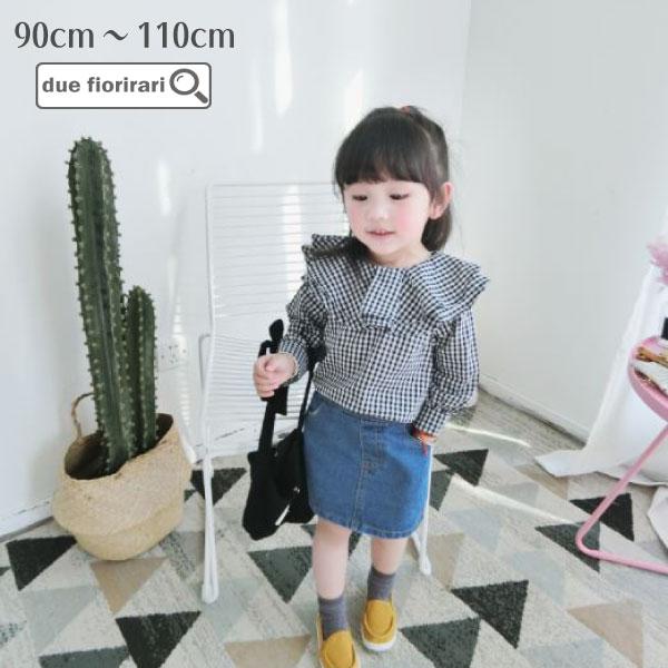 子供服 送料無料 子ども服 子ども用 ギンガムシャツ シャツ 春 秋 長袖 襟 フリル 女の子 キッ...