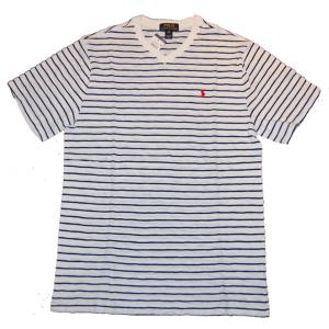 Polo RalphLauren ポロ ラルフローレン Vネック ボーダー Tシャツ WHITE ボーイズサイズ｜dukesstore