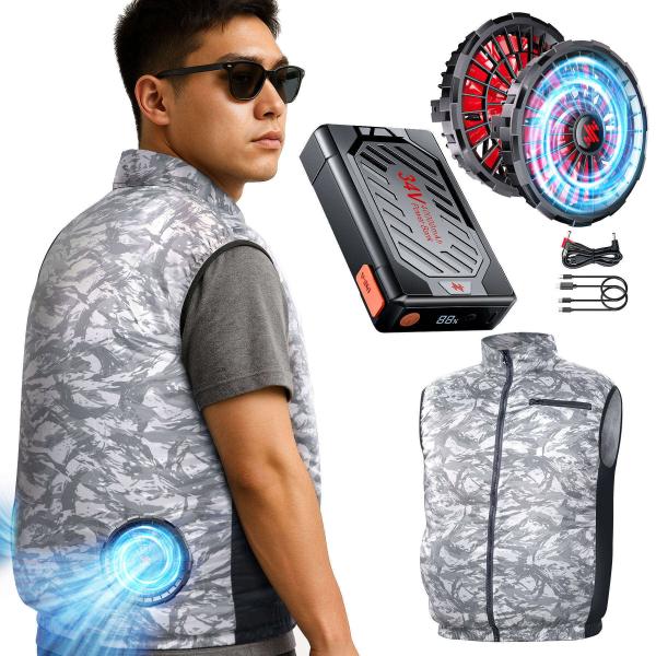 2025新設計 空調作業服 ベスト ファン付き作業服 34V超高出力 体感-16℃ 日本製ブラシレス...