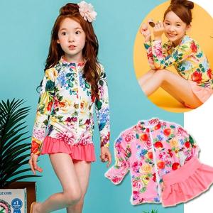 子供 女の子 水着 ラッシュガード 女児 長袖 キッズ 水着 女の子 可愛い　花柄 紫外線対策 日焼け防止 温泉 旅行用