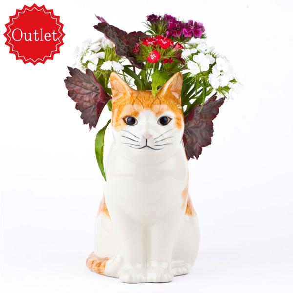 【アウトレット品】 花瓶 猫 茶トラ ハチワレ おしゃれ 可愛い 陶器 大きい 動物 ネコ ねこ ペ...