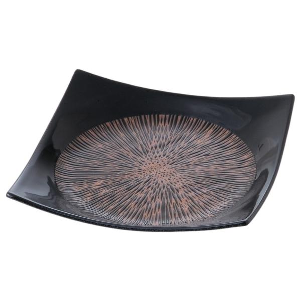 和皿 角皿 刺身 串物 焼物/ 刻み乱十草漆黒手引 5.5正角皿 /業務用