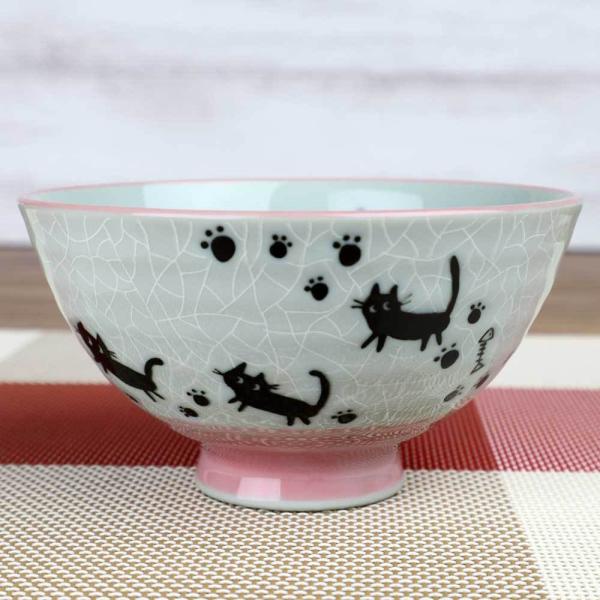 茶碗 ピンク 黒猫/ 足跡ネコ 中平 /業務用 家庭用 Rice bowl