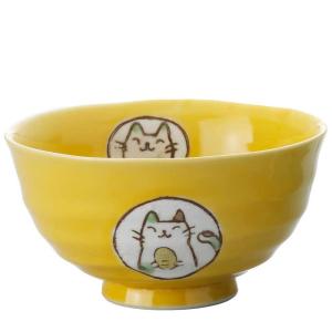 ねこグッズ 茶碗 風水 中平サイズ/ 風水猫飯碗・黄 /猫 ネコ 可愛い プレゼント 家庭用 和み 癒やし｜duralex