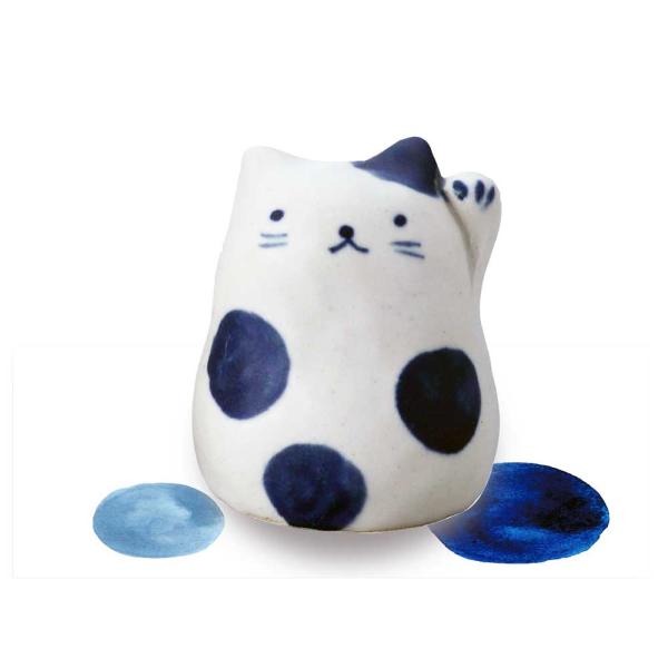陶器 ねこ ネコ 人形師の手造り置物 スタジオRR作/ 染猫 招き（丸） /贈り物 プレゼント 敬老...